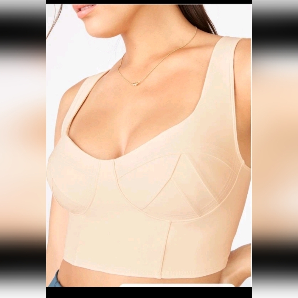 Fabletics Womens Charolette Low Impact Corset Look Sports Bra In Honey Milk M